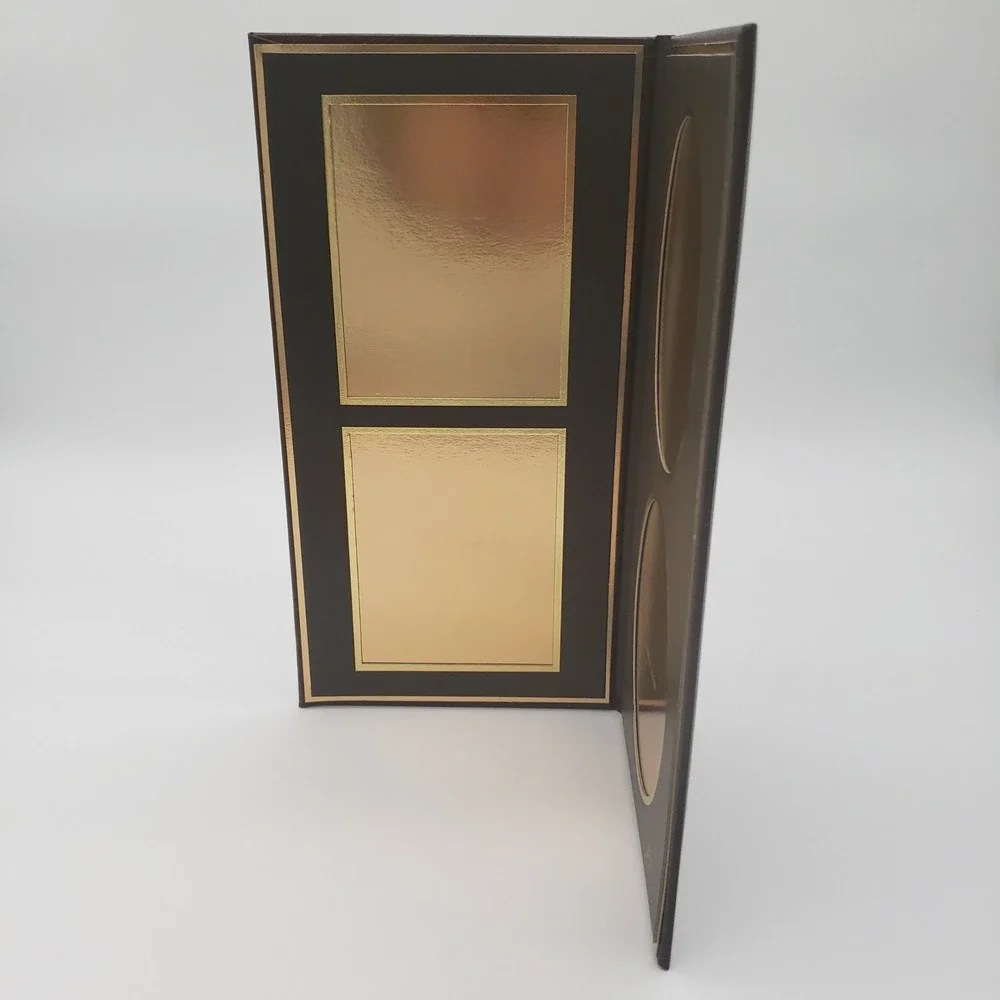 Vintage Brown Faux Leather Folding Multi Photo Frame Gold Trim Easel Stand